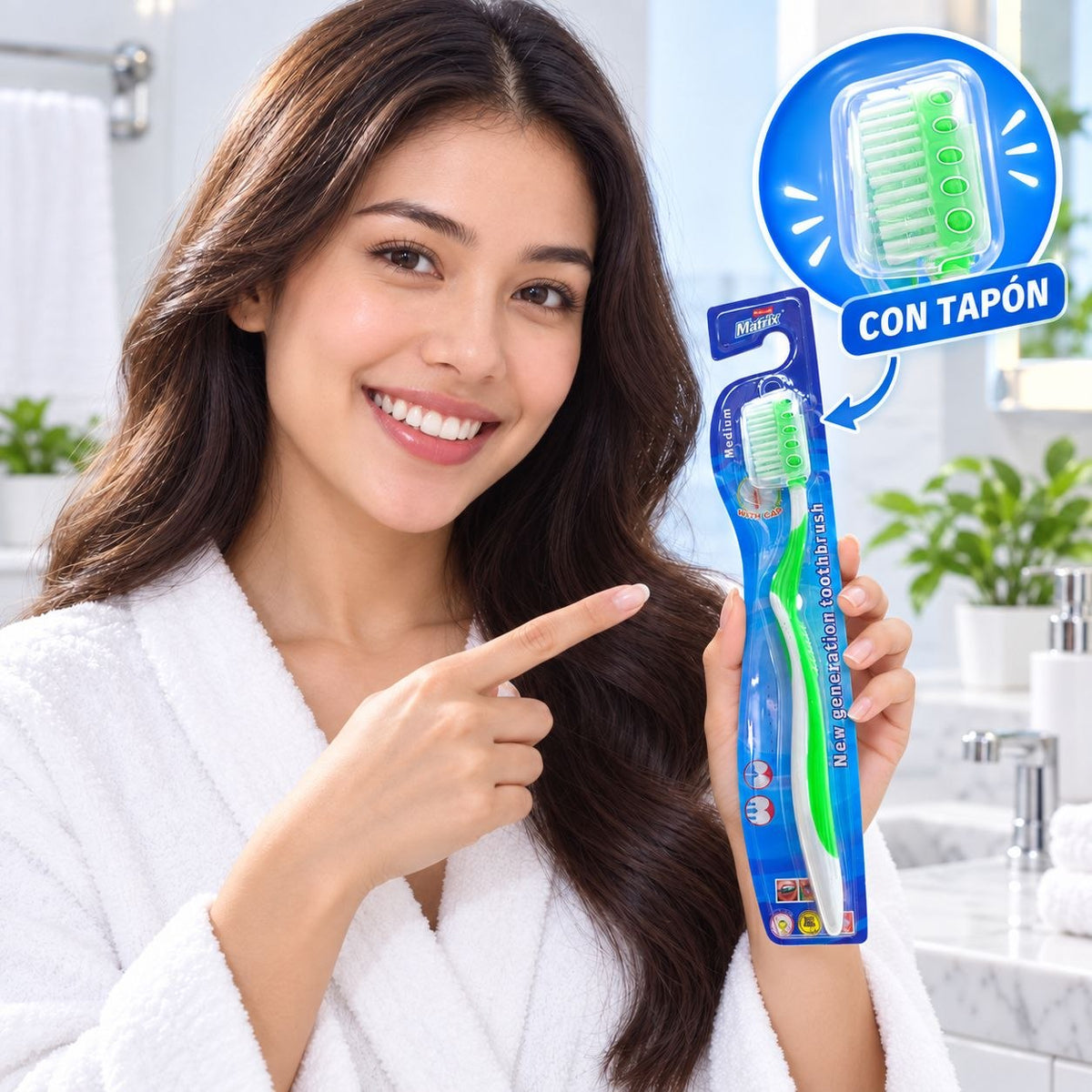 CEPILLO DENTAL CON TAPA PROTECTORA CERDAS MEDIAS MATRIX 19CM