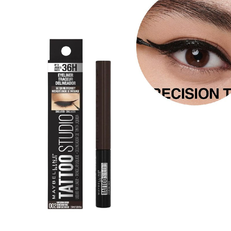 DELINEADOR DE OJOS LIQUIDO DE LARGA DURACION TONO 002 DARK HENNA BROWN MAYBELLINE 25ML