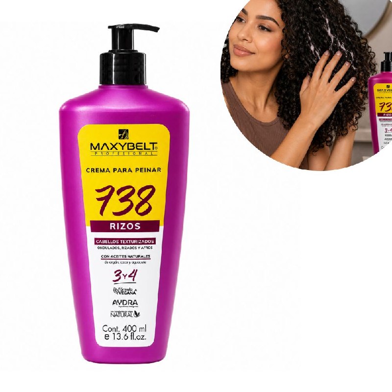 CREMA PARA PEINAR Y DEFINIDORA DE RIZOS CON ACEITES DE ARGAN, COCO Y AGUACATE 738 MAXYBELT 400ML