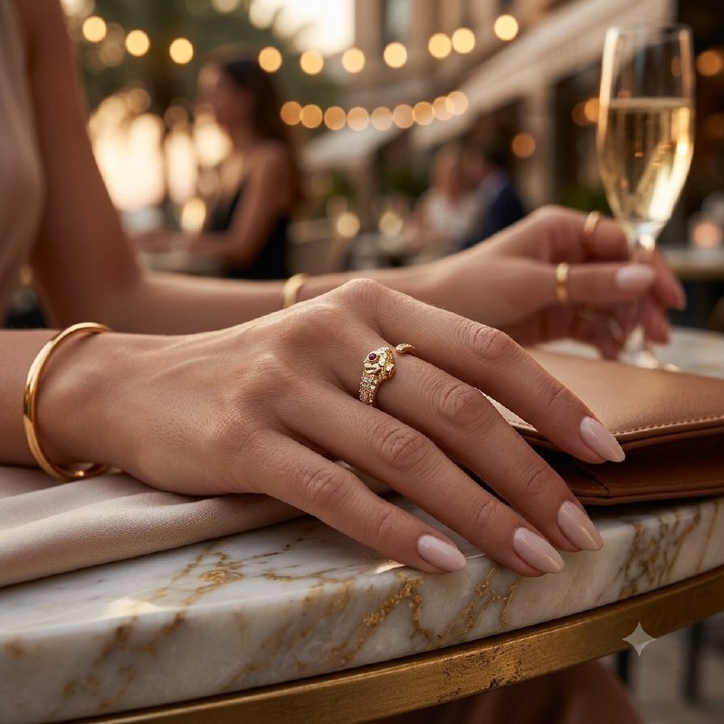 ANILLO DE ENCHAPE PARA DAMA TALLA AJUSTABLE CON DISEÑO DE SERPIENTE