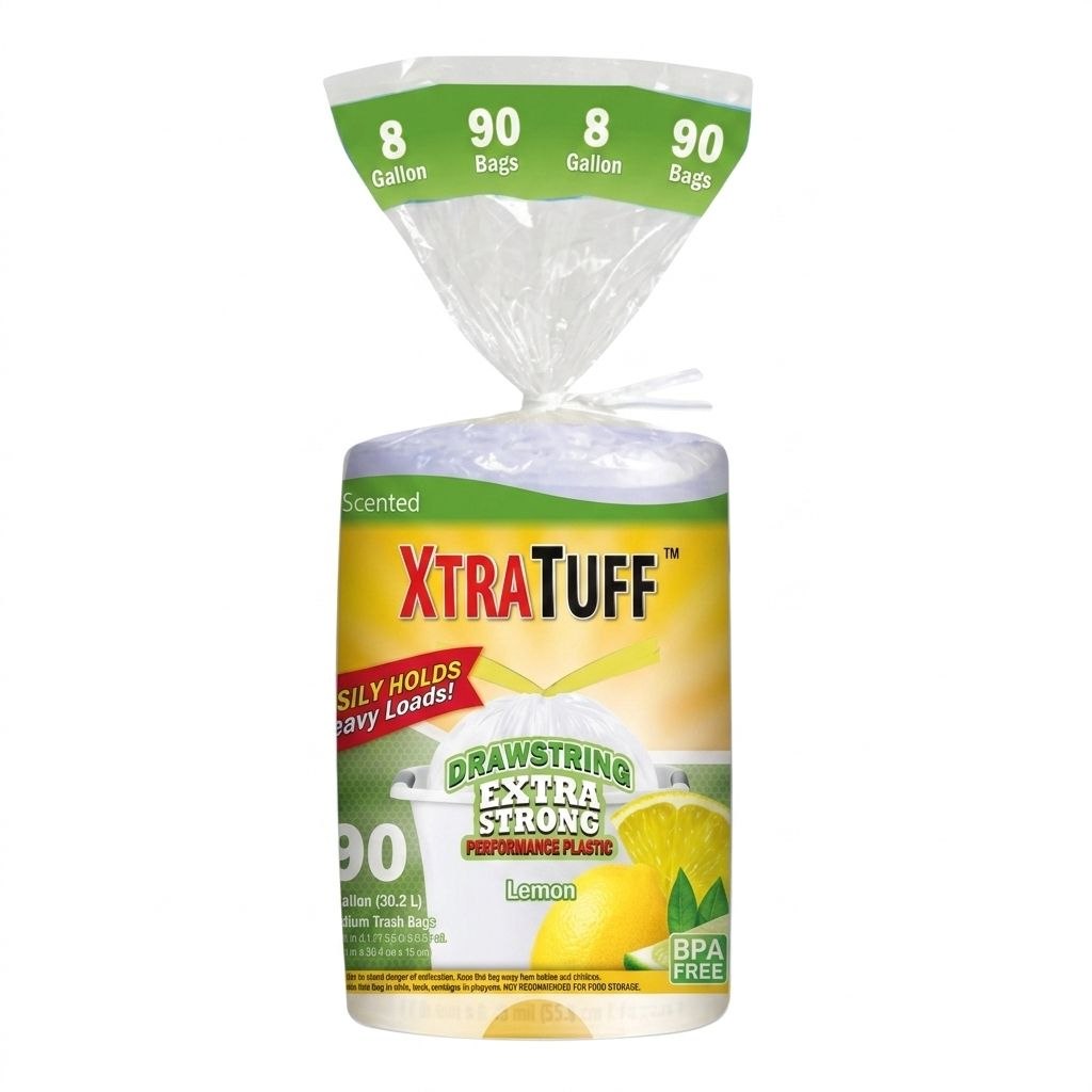 BOLSAS DE BASURA MEDIANAS CON CINTA INTEGRADA Y AROMA CITRICO 8 GALONES 90PCS XTRATUFF 53X58CM