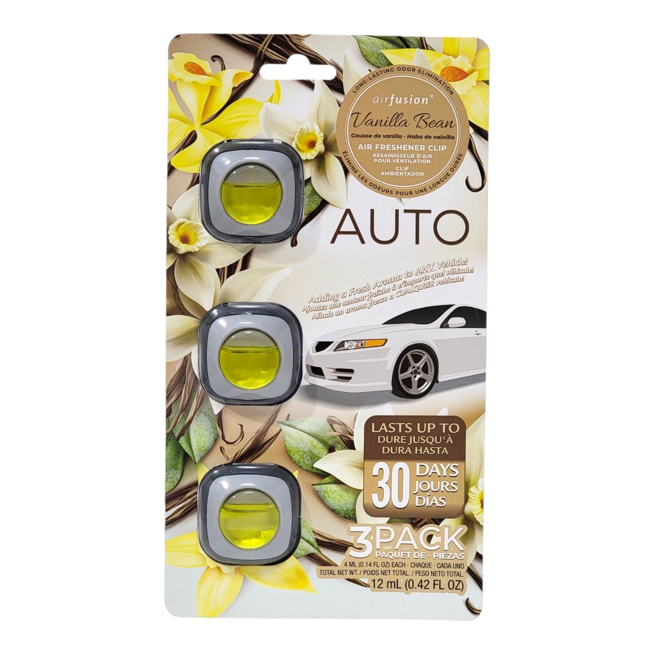 AMBIENTADOR PARA VENTILACION DE CARRO AROMA VAINILLA AIRFUSION 3X12ML