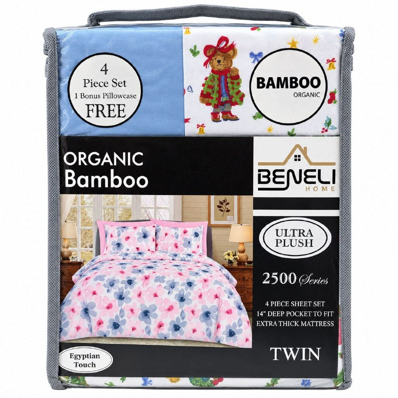 JUEGO DE SABANAS INDIVIDUAL DE 4 PIEZAS DE MICROFIBRA Y BAMBU BENELI HOME