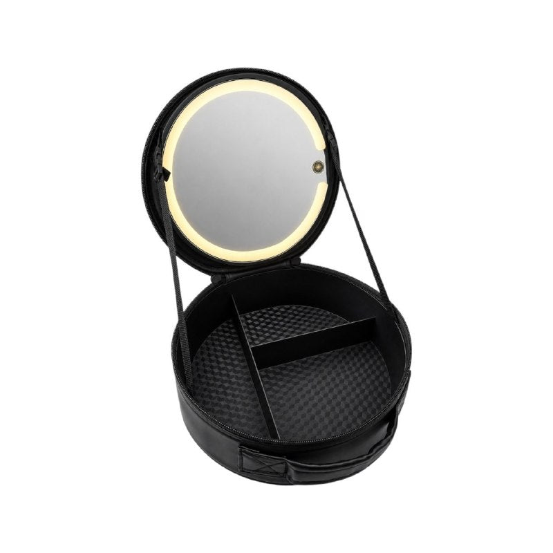 ORGANIZADOR ESTUCHE DE MAQUILLAJE PORTATIL REDONDO CON ESPEJO LED 22.3X23.3CM