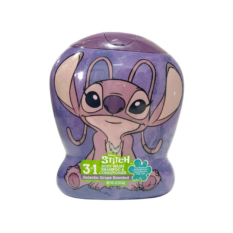 SHAMPOO PARA NIÑAS 3 EN 1 SHAMPOO ACONDICIONADOR Y GEL DE DUCHA AROMA A UVA DISNEY STITCH 414ML