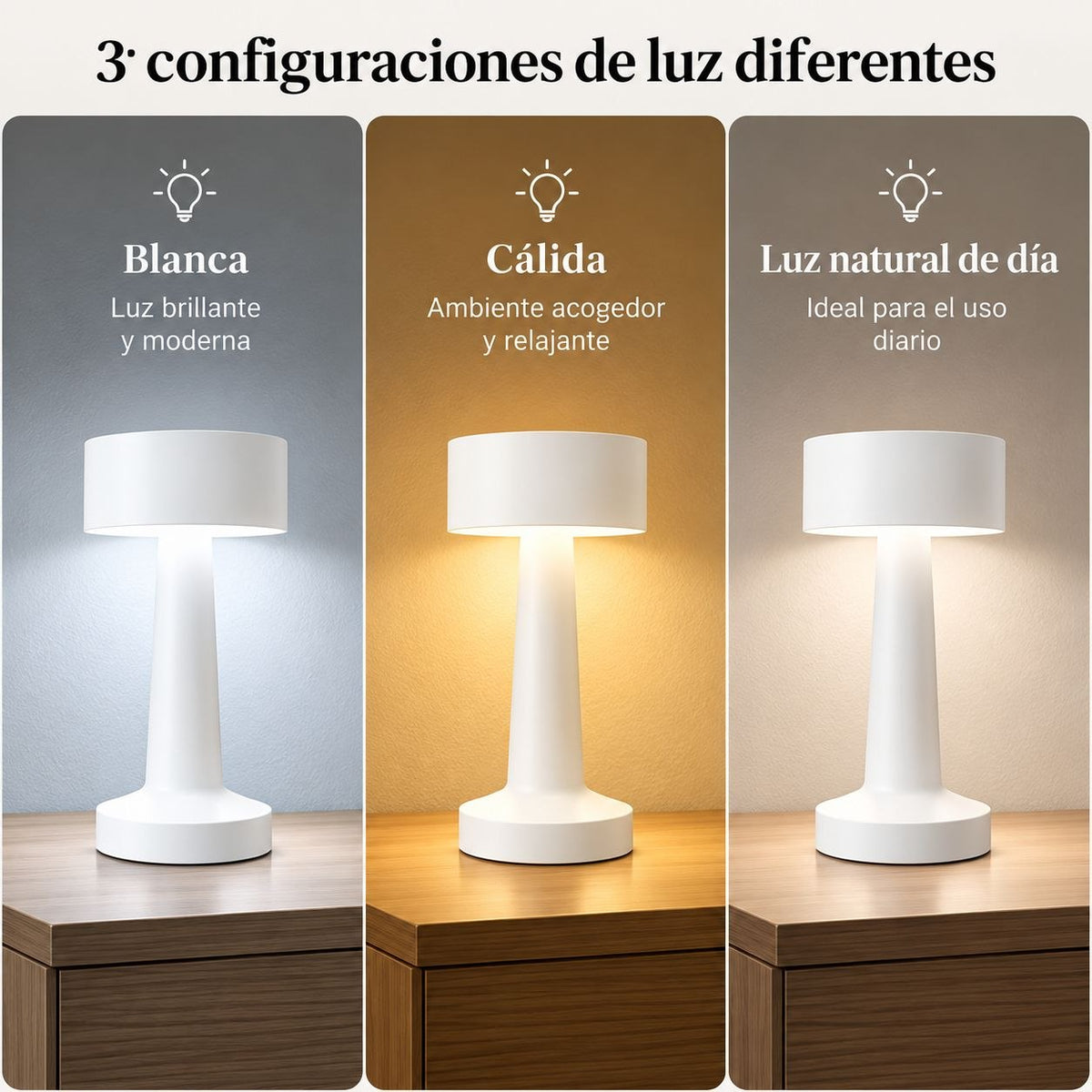 LÁMPARA LED DE MESA CON CONTROL TÁCTIL Y BATERÍA RECARGABLE USB 21CM