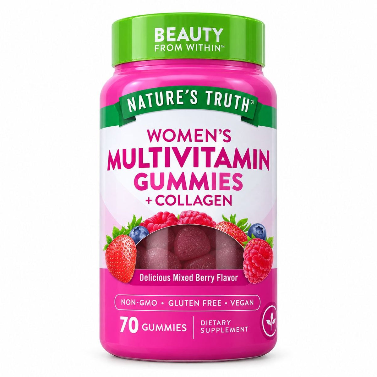 VITAMINAS EN GOMITAS SABOR BAYAS MIXTAS SIN GLUTEN MULTIVITAMINICAS PARA MUJERES Y COLAGENO NATURE S TRUTH 70UND