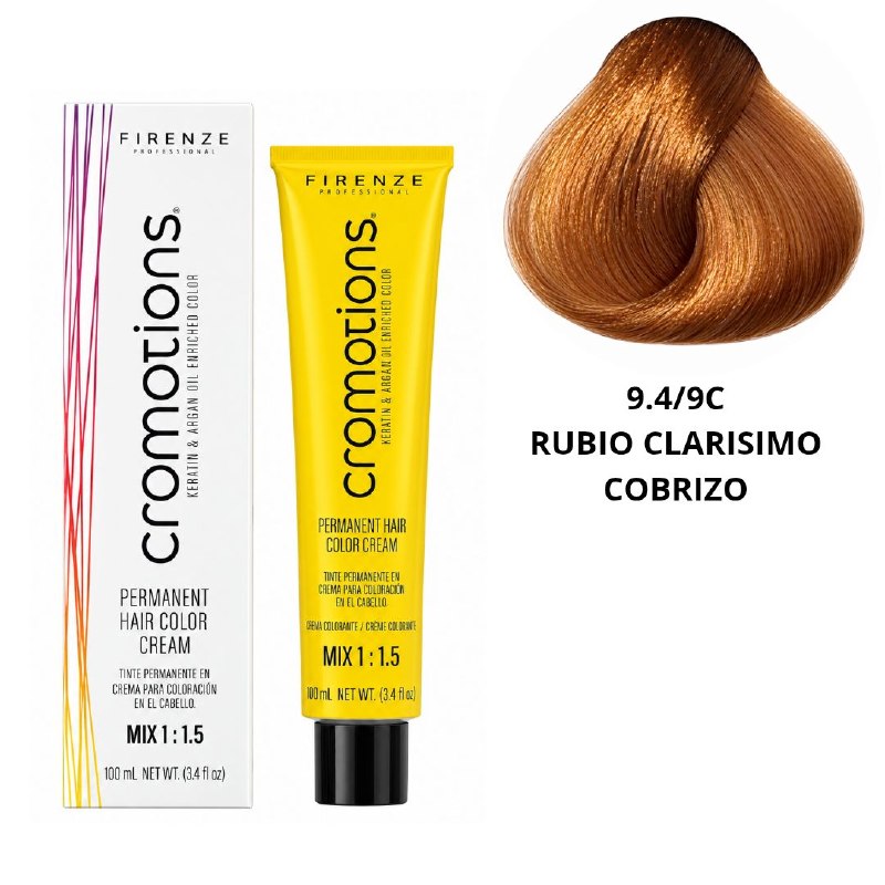 TINTE PERMANENTE PARA EL CABELLO EN CREMA RUBIO CLARISIMO COBRIZO 9.4/ 9C FIRENZE 100ML