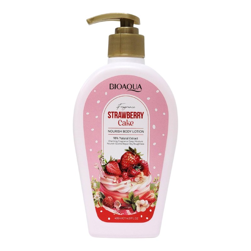 CREMA CORPORAL NUTRITIVA E HIDRATANTE CON AROMA A PASTEL DE FRESAS BIOAQUA 400ML