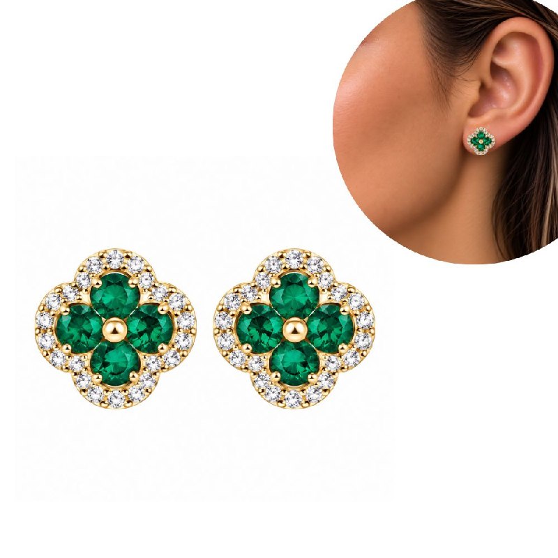 ARITOS DE ENCHAPE PARA DAMA CON DISEÑO DE FLOR VERDE 1CM
