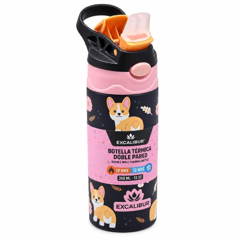 BOTELLA TERMICA DE DOBLE PARED CON ASA PARA NIÑAS 350ML