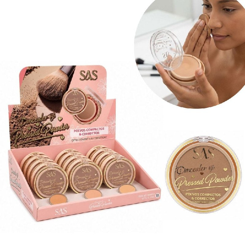POLVOS COMPACTOS Y CORRECTOR EN CREMA PORTÁTIL MAQUILLAJE ECONÓMICO SAS 6.2g 4.7g