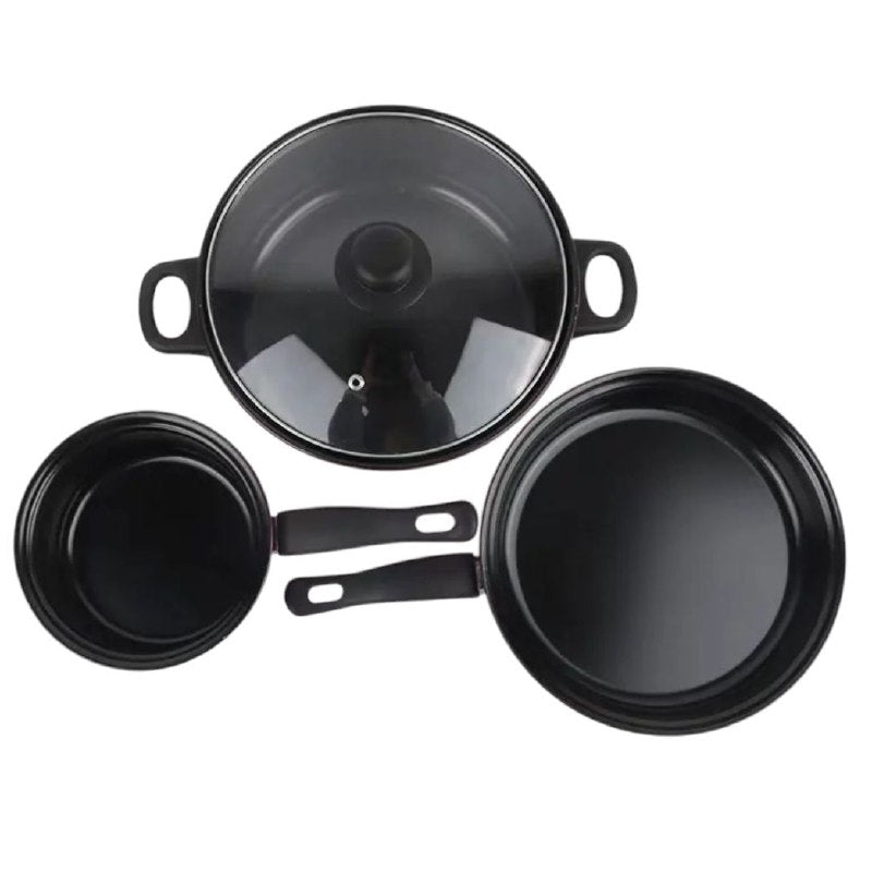 JUEGO DE COCINA DE 4 PIEZAS, CACEROLAS, SARTENES, OLLAS, REVESTIMIENTO ANTIADHERENTE, TAPA DE VIDRIO MUDAN COMFORT COLLECTION