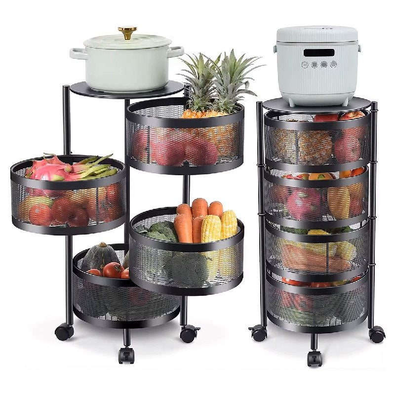 ESTANTE ORGANIZADOR MULTIUSOS GIRATORIO DE 4 NIVELES DE ACERO INOXIDABLE NEGRO 75X34CM