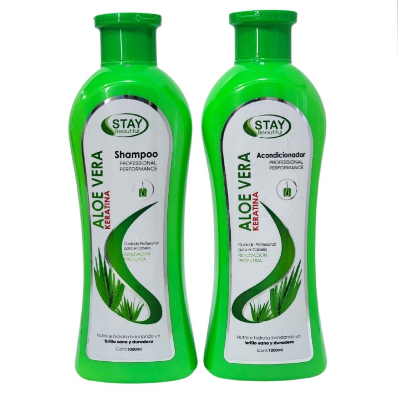 SET DE SHAMPOO Y ACONDICIONADOR  DE ALOE VERA Y QUERATINA ESTIMULA EL CUERO CABELLUDO Y EL CRECIMIENTO STAY BEAUTIFUL 1000MLX2