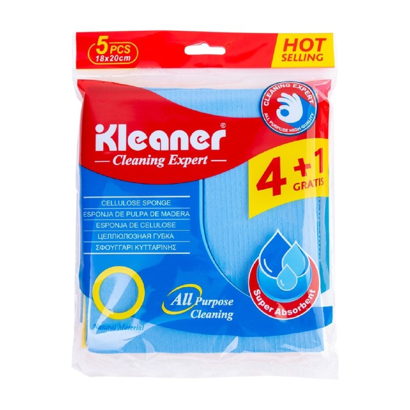 ESPONJAS DE PULPA DE MADERA DE LIMPIEZA ALTAMENTE ABSORBENTES DE 5PCS KLEANER 18X20CM