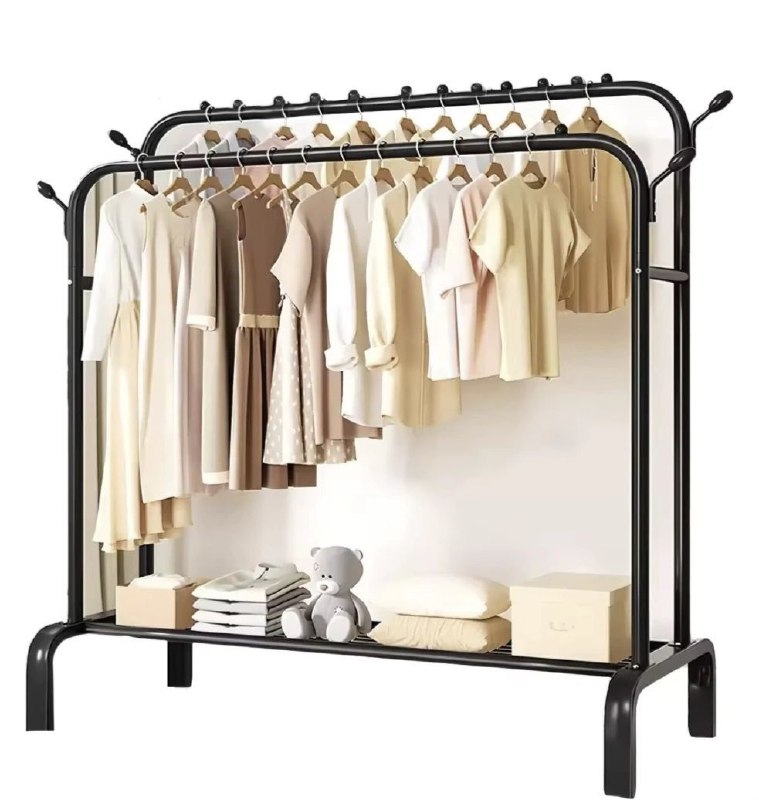 PERCHERO DOBLE CON ZAPATERA METALICO COLOR NEGRO HASTA 35KG 110X57X150CM