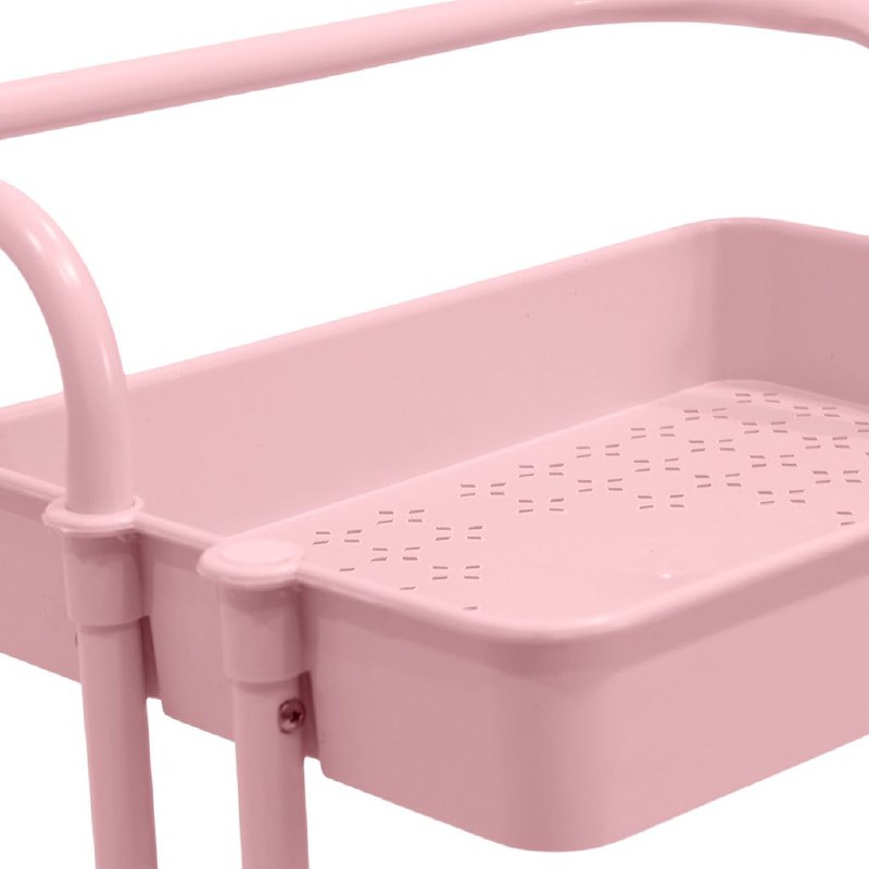 ESTANTE CARRITO DE ALMACENAMIENTO RODANTE DE 3 NIVELES PLASTICO COLOR ROSADO