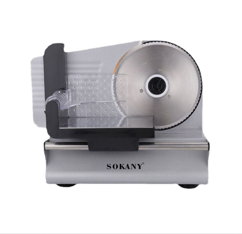 MAQUINA CORTADORA DE ALIMENTOS ELECTRICA SK-446, BAJO NIVEL DE RUIDO, 190MM DIAMETRO, HOJA DE ACERO INOXIDABLE, PROTECCION PARA LOS DEDOS, AJUSTE FINO A GRUESO SOKANY