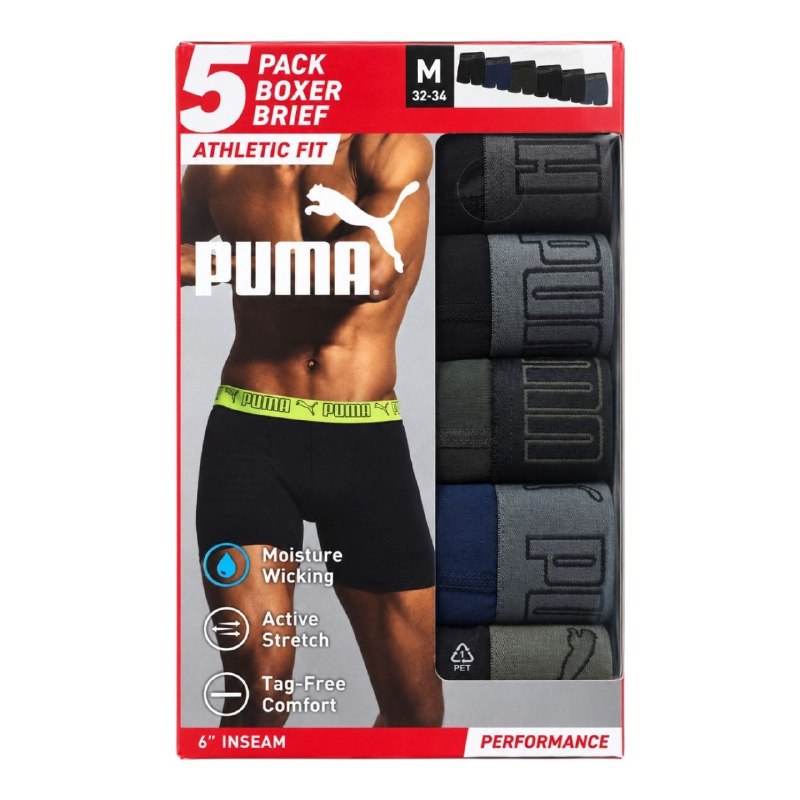 ROPA INTERIOR PARA CABALLERO PUMA BOXER BRIEF 5 UNIDADES TALLA (M) 32-34