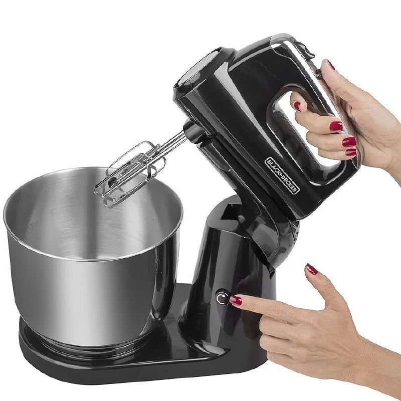MAQUINA BATIDORA DE MANO, 5 VELOCIDADES, FUNCION TURBO, MOTOR POTENTE 250W, ACERO INOXIDABLE, CAPACIDAD 3.5L BLACK+DECKER