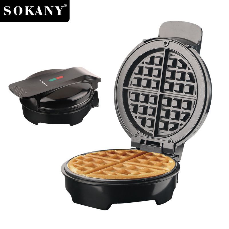 MAQUINA WAFFLERA REDONDA DE 1000W DE POTENCIA Y CALENTAMIENTO ULTRARAPIDO UNIFORME SK-519 SOKANY