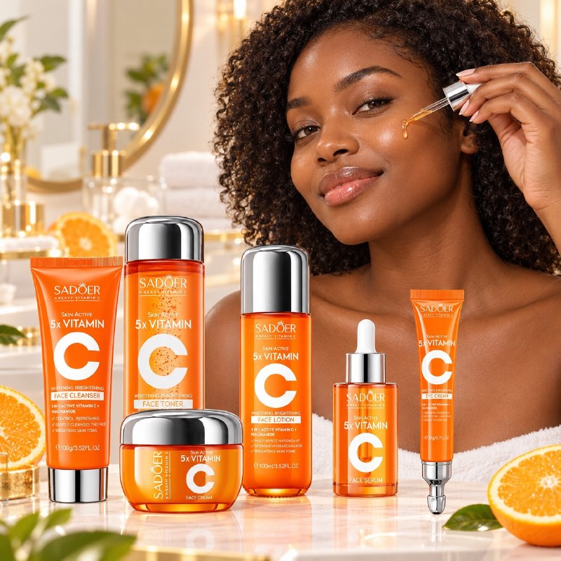 SET DE CUIDADO FACIAL ANTIOXIDANTE, ACLARADOR E HIDRATANTE DE VITAMINA C Y NIACINAMIDA SADOER 6PCS