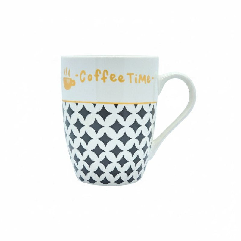 TAZAS DE CERAMICA DE ALTA RESISTENCIA CON ACABADO BRILLANTE Y DISEÑO ERGONOMICO 330ML, 4 ESTILOS