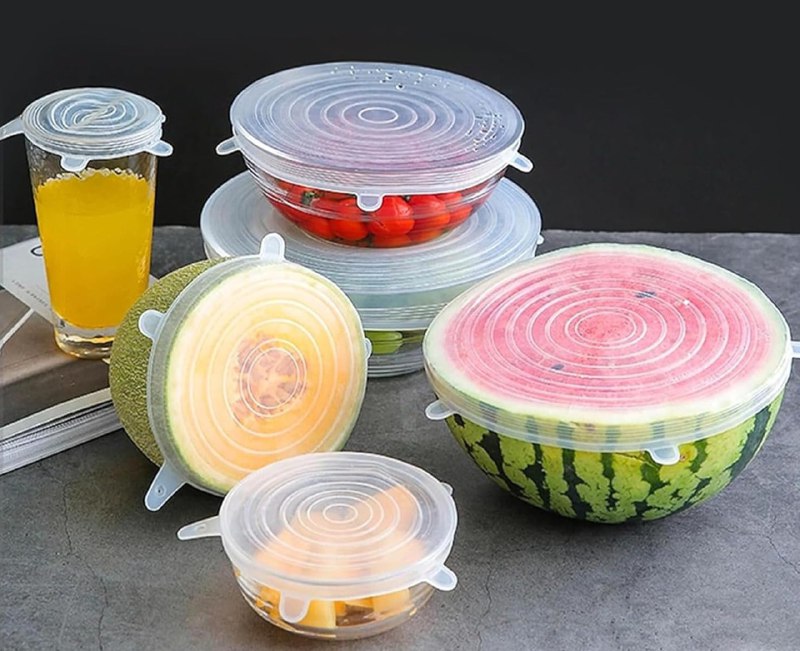 SET DE TAPADERAS DE SILICONA REUTILIZABLES AJUSTABLES PARA CONSERVACION DE ALIMENTOS 6PCS