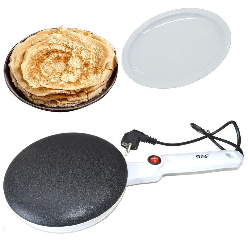 MAQUINA CREPERA ELECTRICA, SARTEN PARA HACER PANQUEQUES Y CREPAS, CONTROL INTELIGENTE, CONTROL AUTOMATICO DE TEMPERATURA, RECUBRIMIENTO ANTIADHERENTE RAF 20CM
