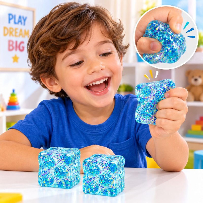 JUGUETE CUBO SENSORIAL ANTIESTRES FLEXIBLE DE GEL PARA NIÑOS 6X6CM