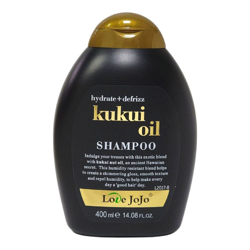 SHAMPOO PARA EL CABELLO CON UNA MEZCLA EXOTICA DE ACEITE DE NUEZ DE KUKUI, RESISTENTE A LA HUMEDAD, CREA UN BRILLO RESPLANDECIENTE Y SUAVE LOVE JOJO 400ML