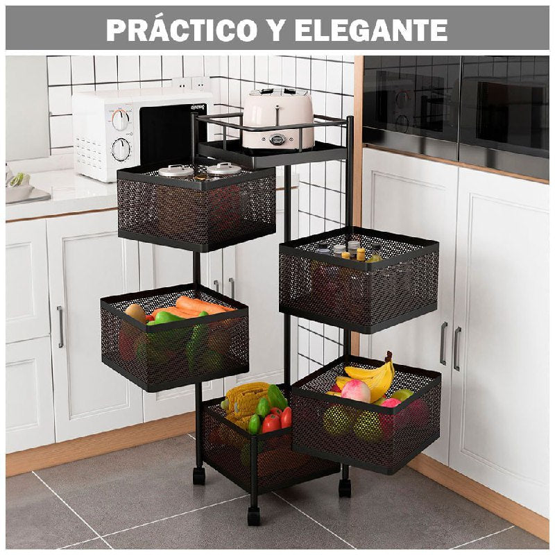 ESTANTE ORGANIZADOR MULTIFUNCIONAL GIRATORIO CUADRADO DE 5 NIVELES 90X28CM