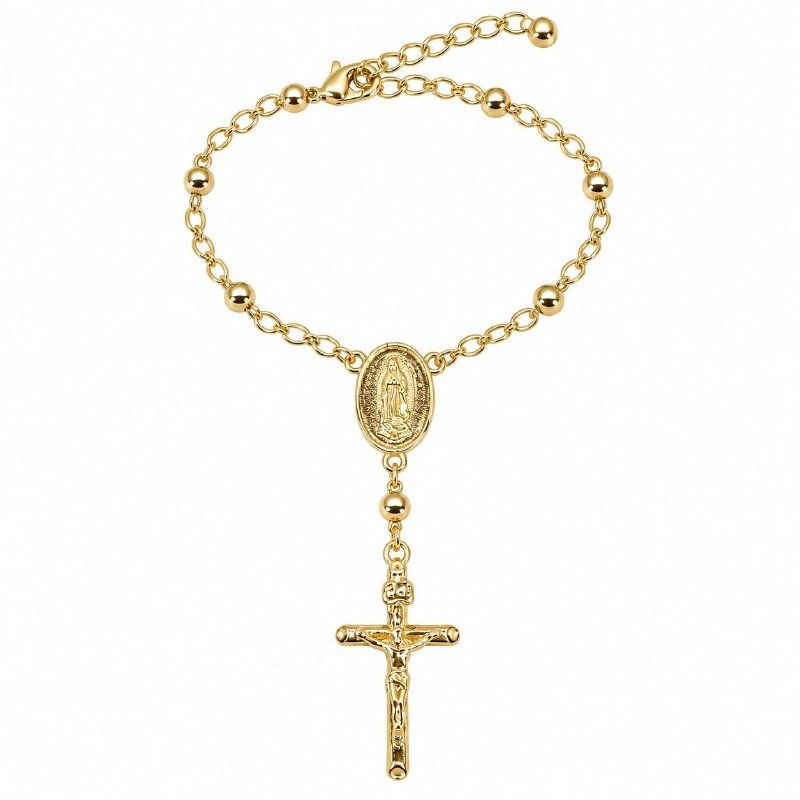 PULSERA DE ENCHAPE PARA DAMA CON DISEÑO DE CRUZ Y VIRGEN 16CM