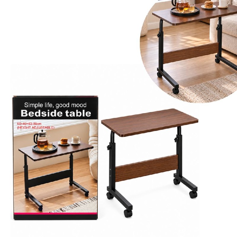 MESA AUXILIAR MULTIUSOS CON ALTURA AJUSTABLE Y RUEDAS PARA COMPUTADORA O COMER 60X40X63-80CM