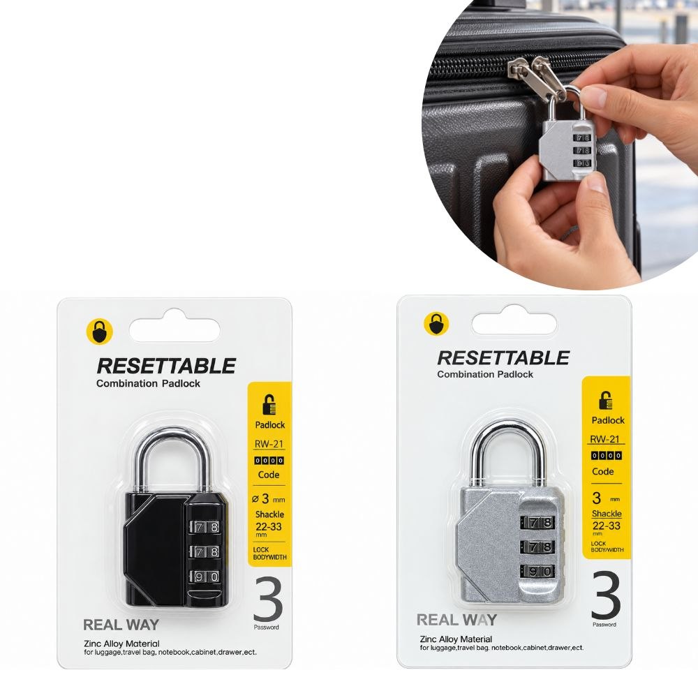 CANDADO DE COMBINACIÓN REAJUSTABLE DE 3 DÍGITOS REAL WAY 5CM