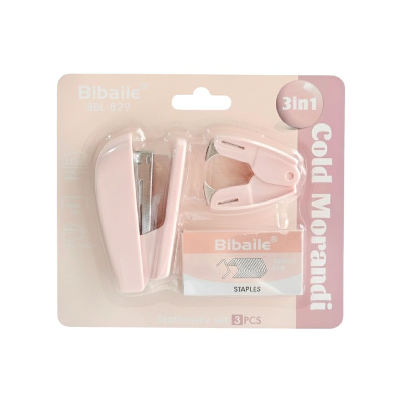 SET DE UTILES DE PAPELERIA PARA NIÑOS 3 EN 1, GRAPADORA, GRAPAS, CORRECTOR, QUITAGRAPAS BIBAILE BBL-829