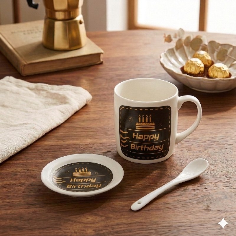 JUEGO DE TAZAS DE CERAMICA PARA REGALO CON PLATO Y CUCHARA ELEGANTES Y RESISTENTES