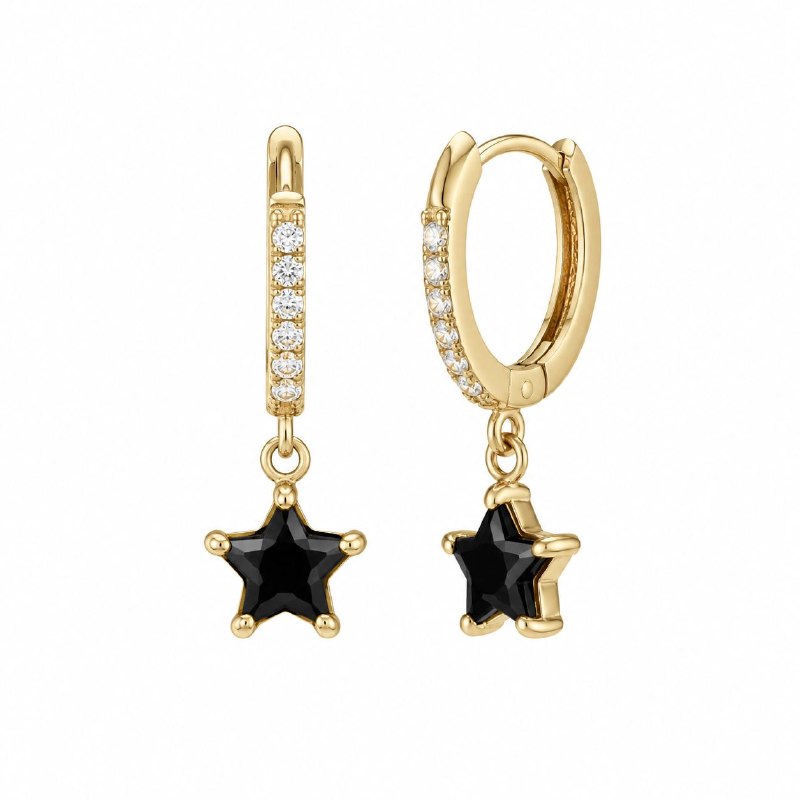 ARGOLLAS DE ENCHAPE PARA DAMA CON DISEÑO DE ESTRELLA 2CM