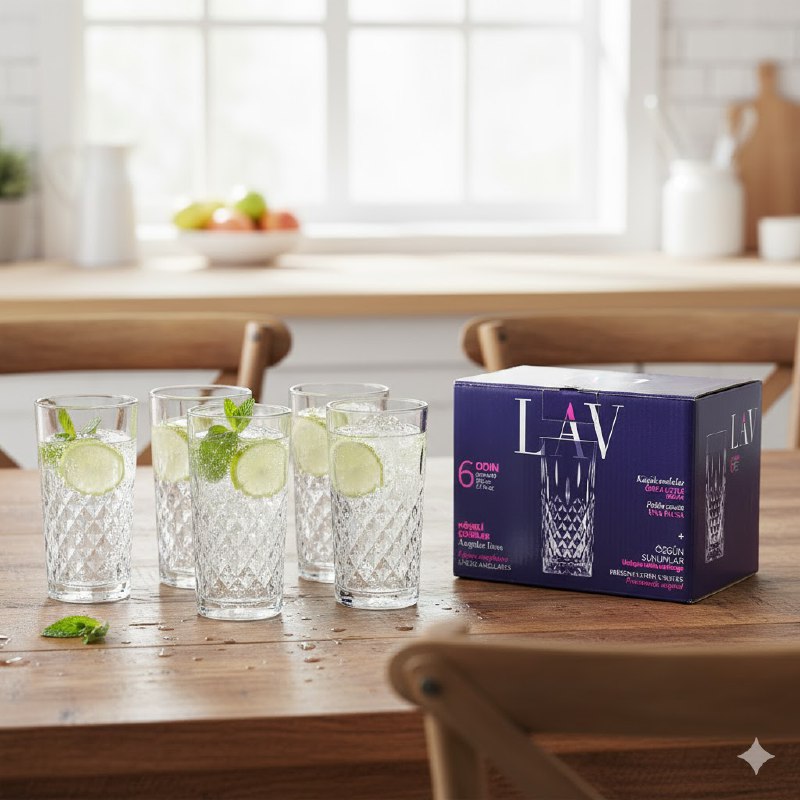 SET DE VASOS DE VIDRIO ELEGANTES Y MODERNOS 6PCS LAV 362ML