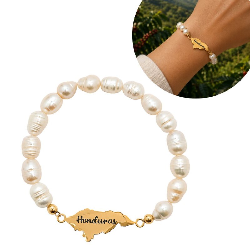 PULSERA DE ENCHAPE ELASTICA PARA DAMA CON DISEÑO DE HONDURAS