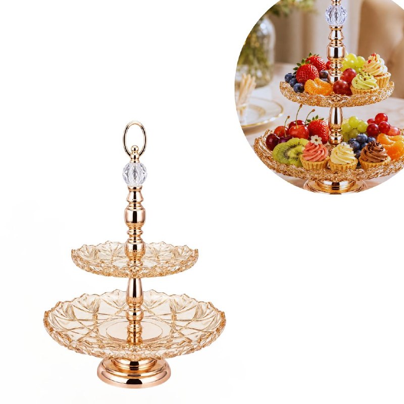 CENTRO DE MESA DECORATIVO RESISTENTE DE 2 NIVELES COLOR DORADO