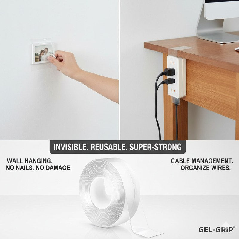 CINTA TAPE DE MONTAJE DE DOBLE CARA SUPER FUERTE, LAVABLE Y REUTILIZABLE