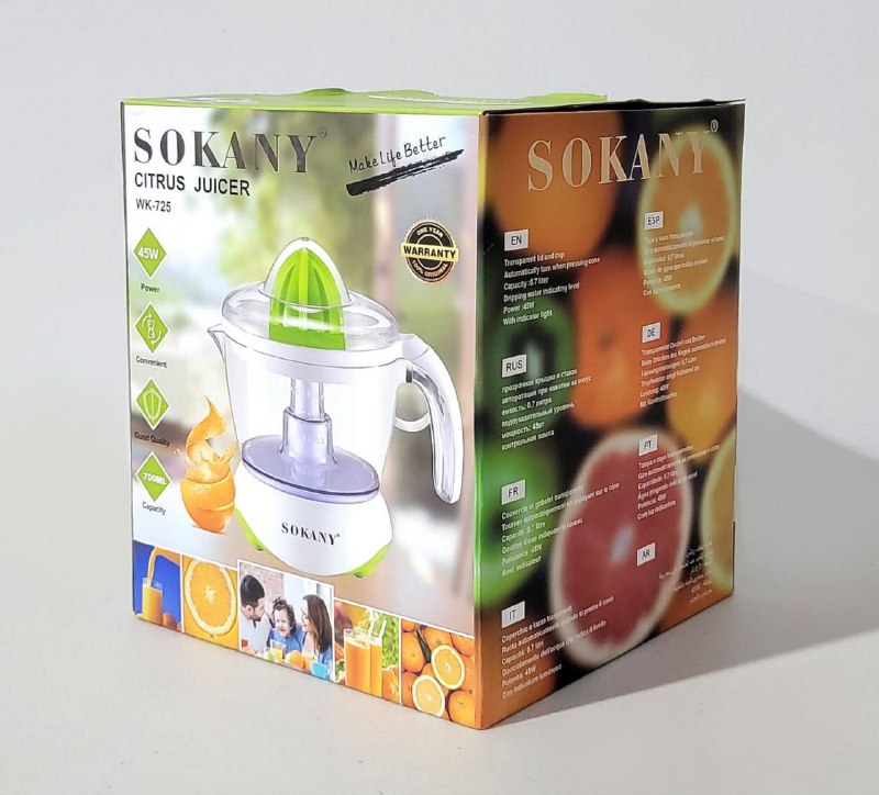 MAQUINA EXTRACTOR DE JUGO, EXPRIMIDOR DE CITRICOS, WK-725, 45W, 700ML SOKANY