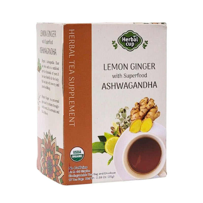 TE DE JENGIBRE Y LIMON Y ASHWAGANDHA, BENEFICIOS A LA RECUPERACION Y BIENESTAR GENERAL HERBAL CUP 16UND