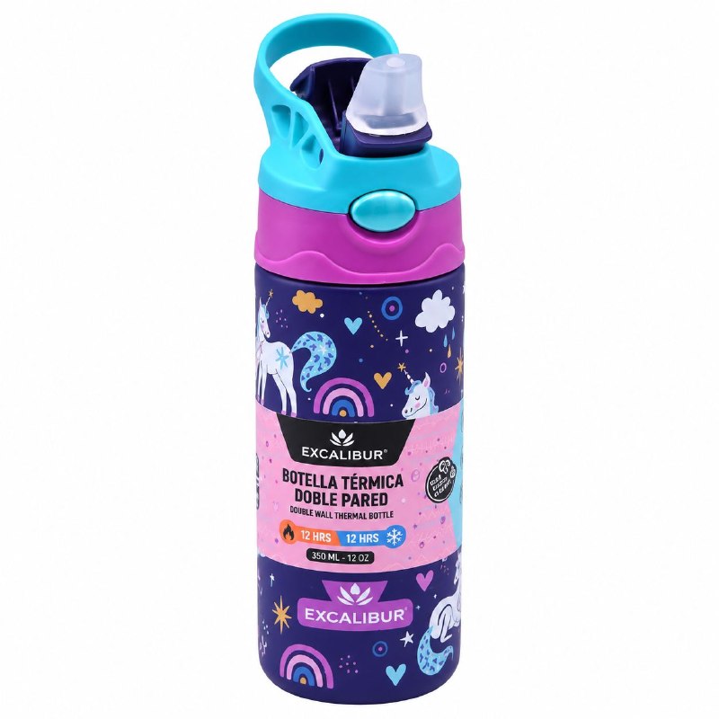 BOTELLA TERMICA DE DOBLE PARED CON ASA PARA NIÑAS 350ML