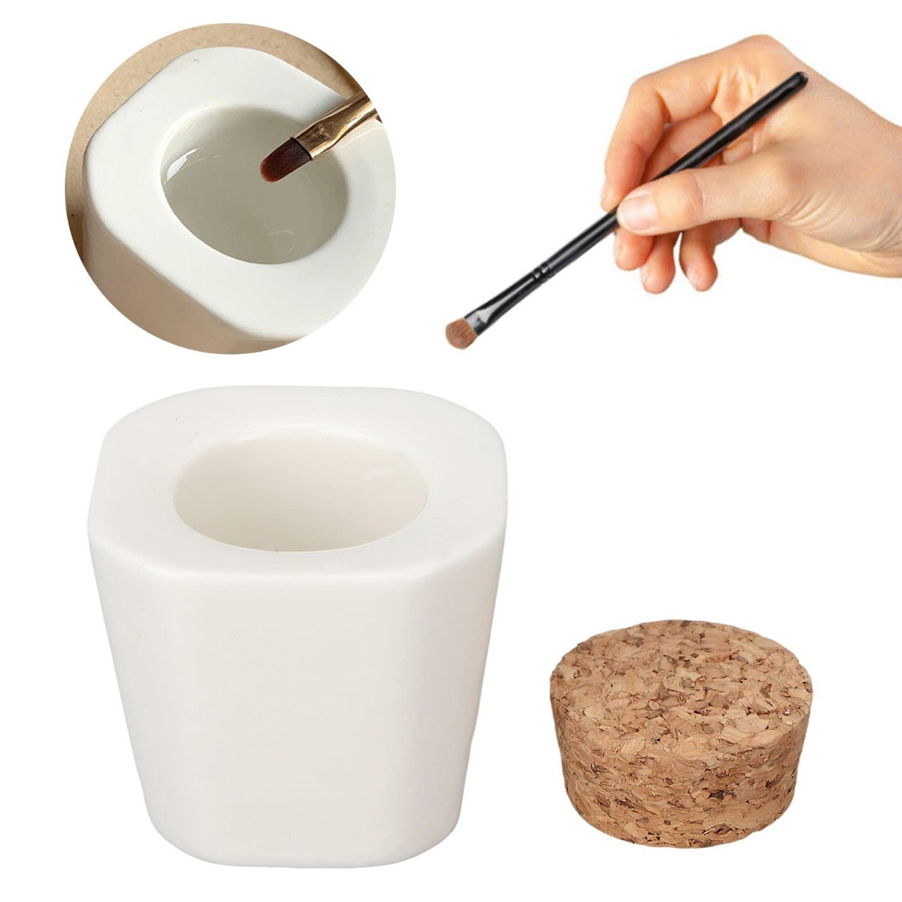 VASO DE CERAMICA DAPPEN PROFESIONAL CON TAPA DE CORCHO PARA MANICURA 5.5X6CM