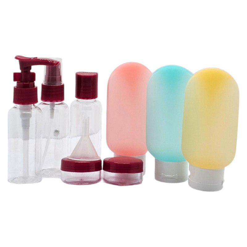 SET PARA VIAJAR VACIAS, EFICIENCIA DE ALMACENAMIENTO COMODO DE 7 PIEZAS, PARA LIQUIDOS Y CREMAS PARA VIAJES TRAVEL