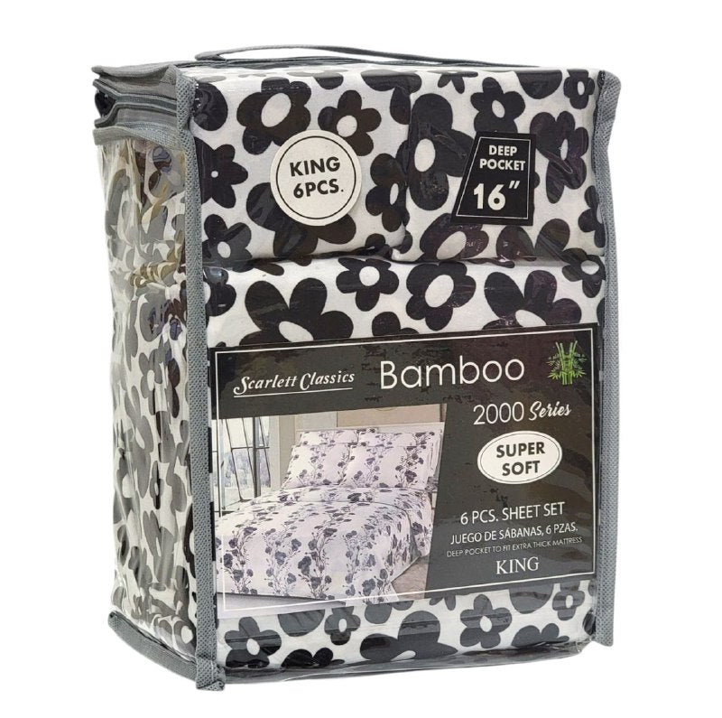 JUEGO DE SABANAS CAMERA DE 6 PIEZAS KING SCARLETT CLASSICS BAMBOO, 25 ESTILOS