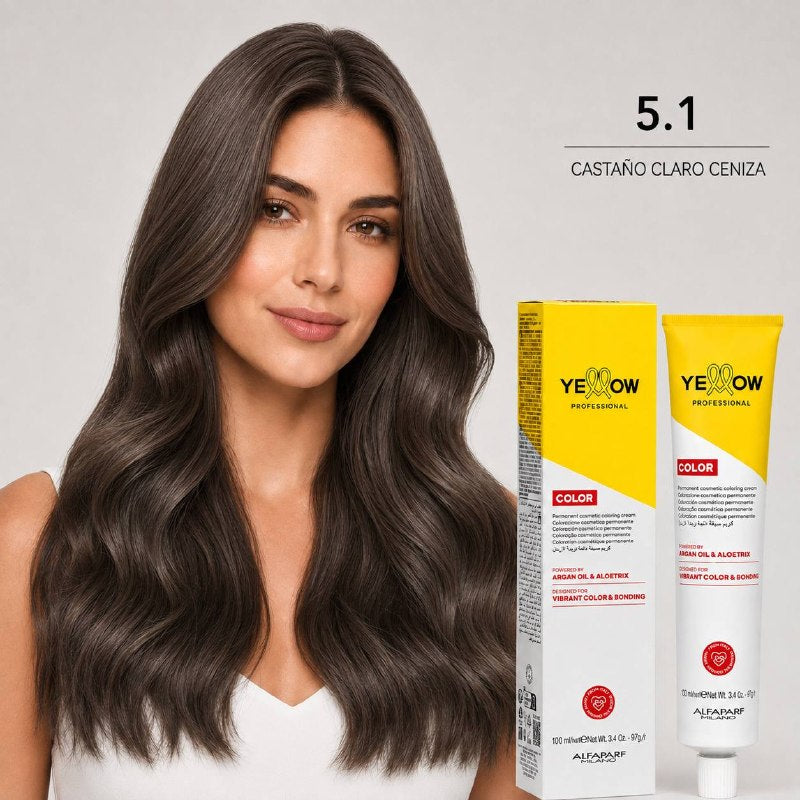 TINTE PERMANENTE PARA EL CABELLO CON ACEITE DE ARGAN Y ALOETRIX TONO 5.1 CASTAÑO CLARO CENIZA ALFAPARF 100ML
